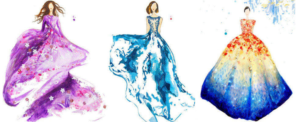 沒想到指甲油也可以在紙上作畫，超華麗禮服插圖登場囉～