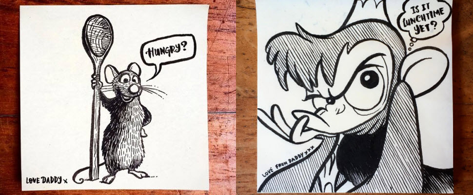 有洋蔥...父親超有愛，親手畫插畫提醒不要忘記吃午餐！