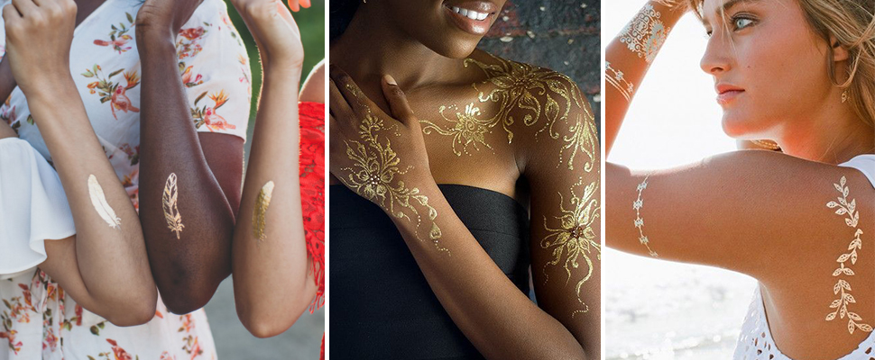 夏天裸露的肌膚有點空虛？用金銀紋身貼紙來妝點吧～