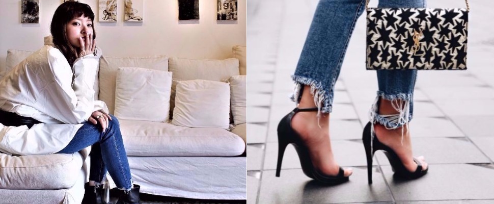 這條丹寧褲的褲腳很有戲，穿上去腳踝看起來超纖細der～